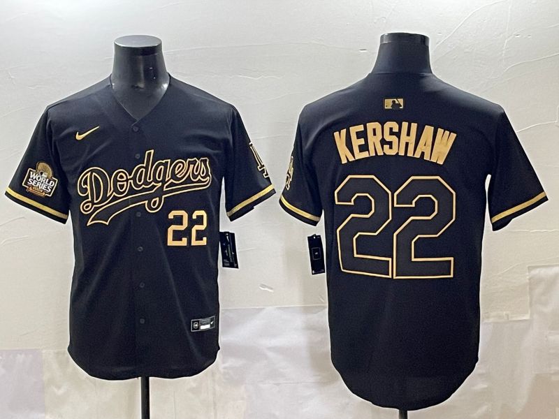 Men 2025 Los Angeles Dodgers #22 Kershaw Black Gold Five generations Nike MLB Jersey style 3